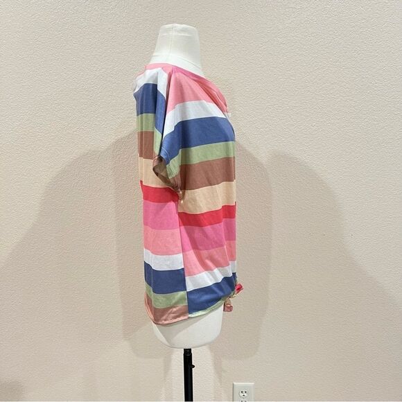 Amaryllis Colorful Striped Knotted Front Top Large - Picture 4 of 10